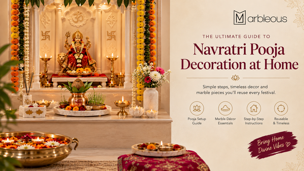 Navratri Pooja Decoration at Home: Ghatasthapana Setup With Marble Mandir Pieces