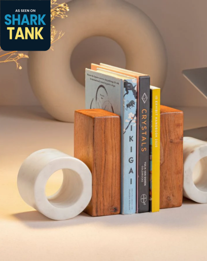 Marble Wood Bookends – D Shape (Set of 2)