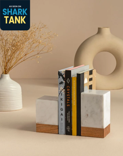 Marble Wood Bookends – Block (Set of 2)