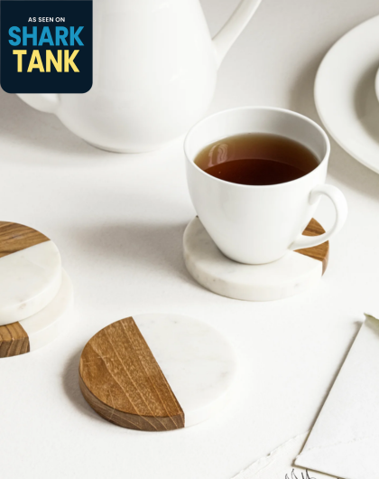 Wood Marble Coaster – White – Set of 4