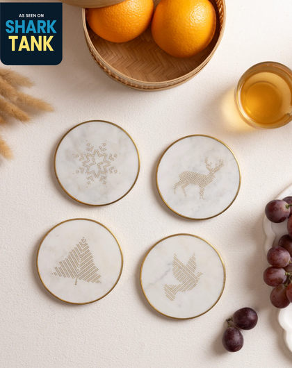 Marble Coasters Brass Ring WHITE - Christmas Theme