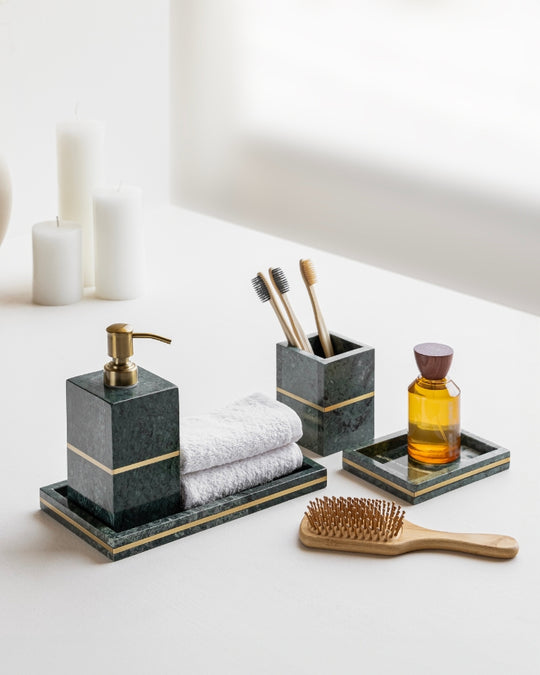 Green  Marble Brass Bathroom Set