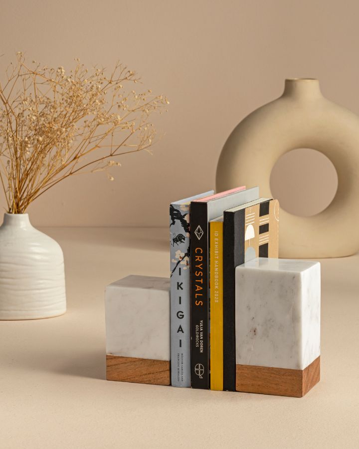 Marble Wood Bookends – Block (Set of 2)