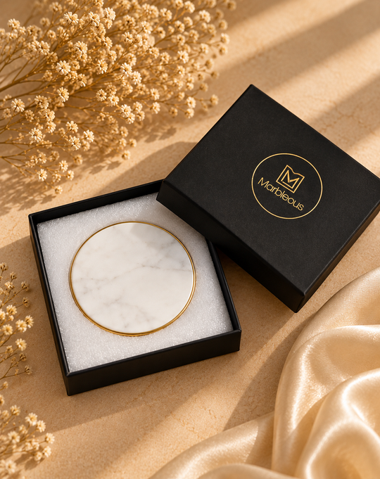 Marble Ring Brass Coasters - White (Set of 4) (With Gift Box)