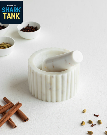 Marble Mortar Pestle - Fluted