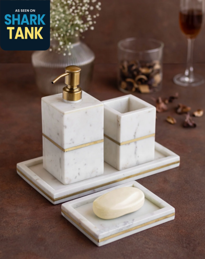 White Marble Brass Bathroom Set