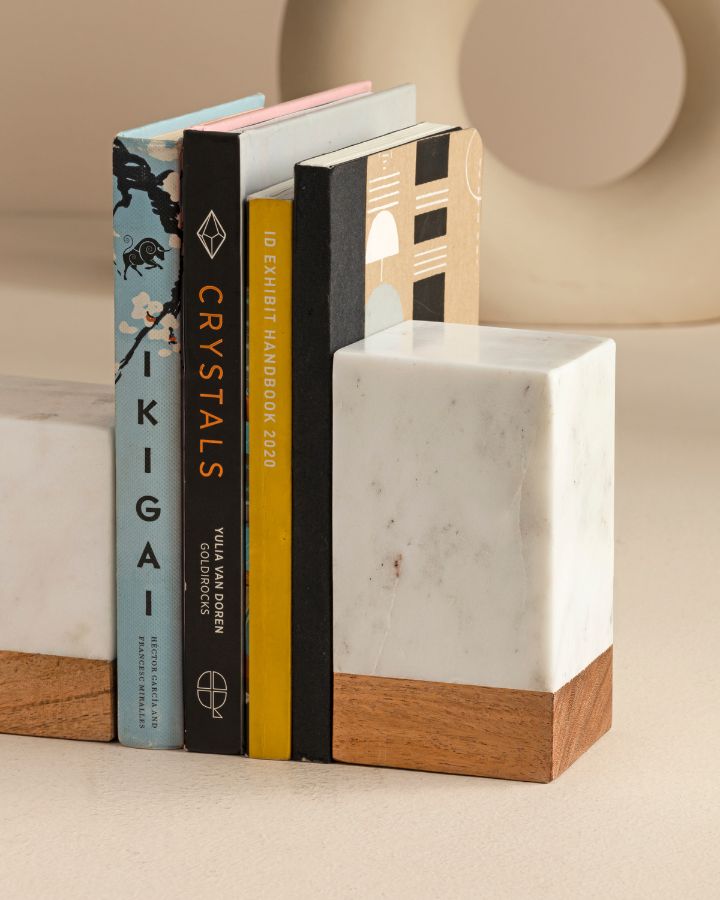 Marble Wood Bookends – Block (Set of 2)