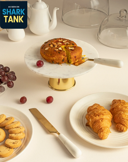 Marble Brass Cake Stand with Knife and Server (Choose Options)