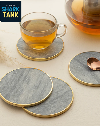 Marble Brass Ring Coasters - Grey (Set of 4)