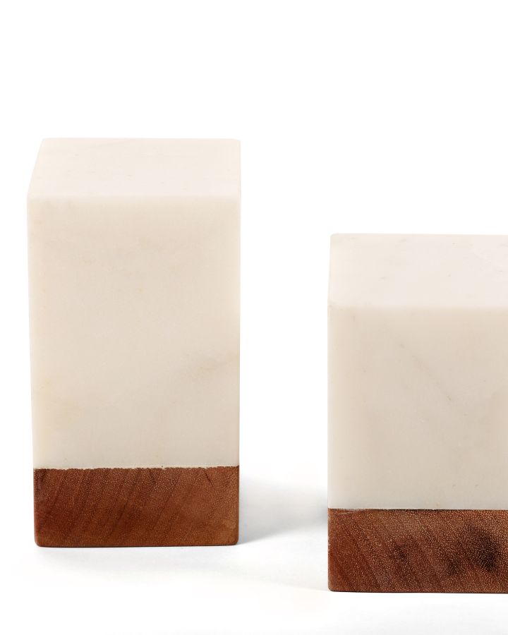 Marble Wood Bookends – Block (Set of 2)