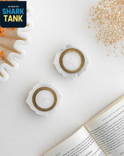 MARBLE LOTUS DIYA ( SET OF 2)