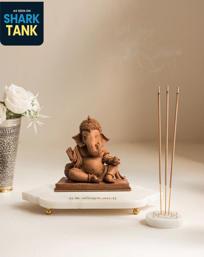 Marble Ganesh Chowki – With Engraving And a Marble Agarbatti Stand