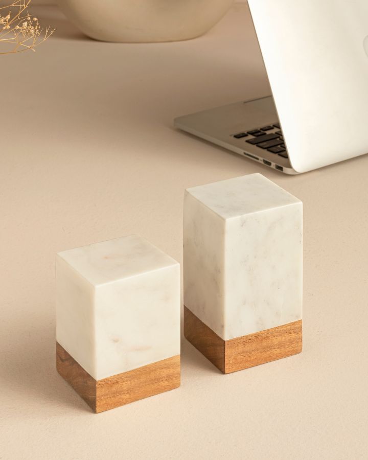 Marble Wood Bookends – Block (Set of 2)