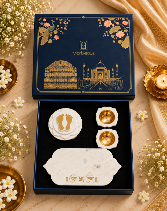 Marble Pooja Combo Box – Premium Spiritual Gift Set (With Gift Box)