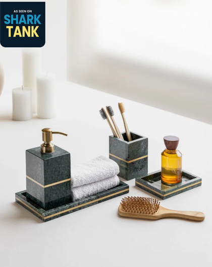 Green  Marble Brass Bathroom Set