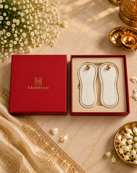 Marble Brass Charan Paduka (With Gift Box)