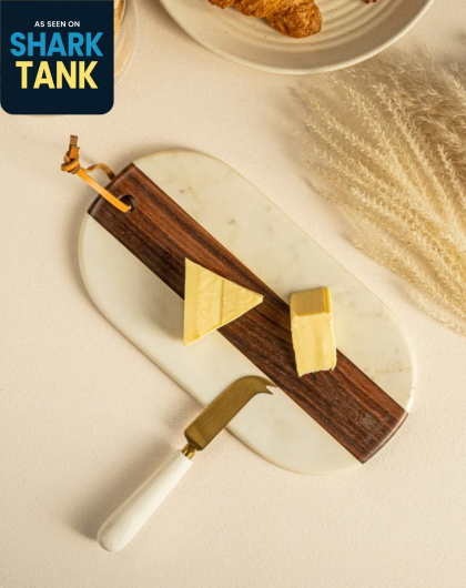 Marble Wood Cheese Board with Knife – Oval