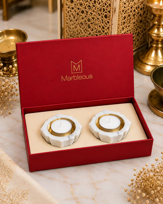 MARBLE LOTUS DIYA ( SET OF 2) Gift Hampers
