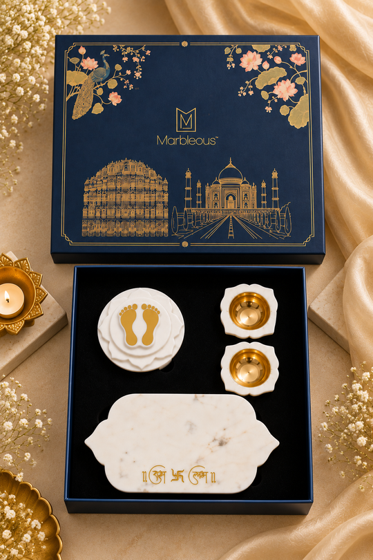 Marble Pooja Combo Box – Premium Spiritual Gift Set (With Gift Box)