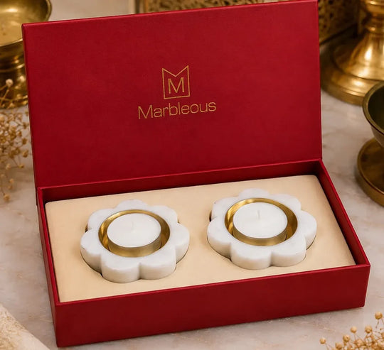 Marble Flower Diya For Diwali (Set of 2) Gift Hampers