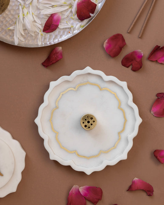 Marble Brass Incense Stick Holder - Lotus