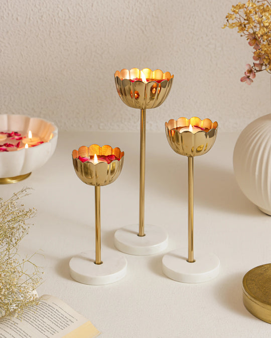 Gold Pedestal Candle Holder (Set of 3)