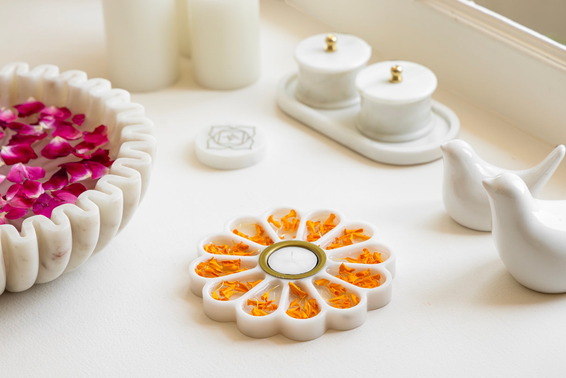 Marble Flower T Light Holder