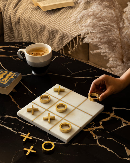 Marble Tic Tac Toe Game – White