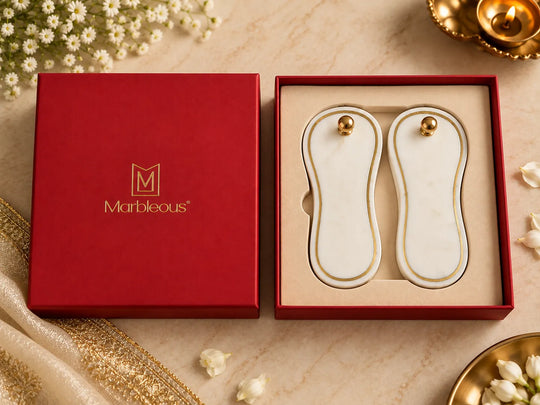 Marble Brass Charan Paduka (With Gift Box)