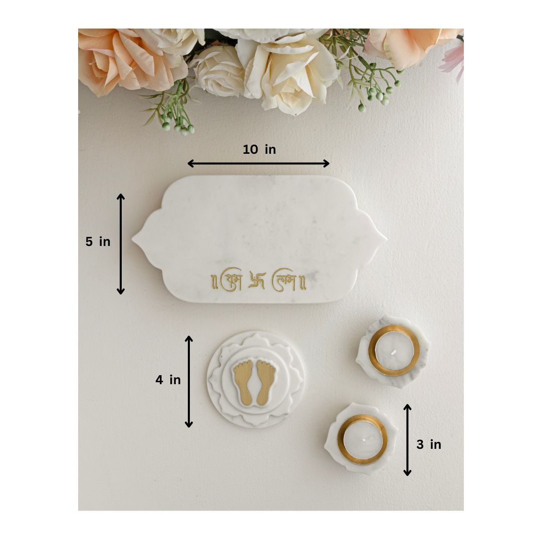 POOJA COMBO BOX (Shubh Labh Tray, Footprint, 2 Diyas)