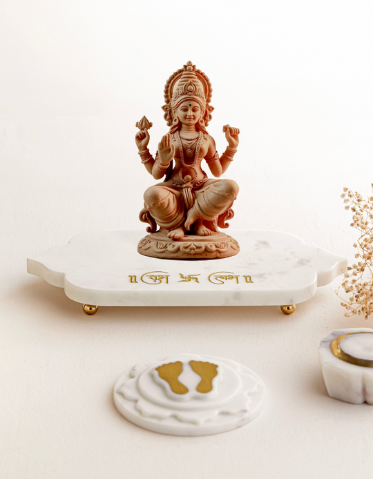 Marble Shubh Labh Tray & Marble Brass Footprint ( Choose Options)