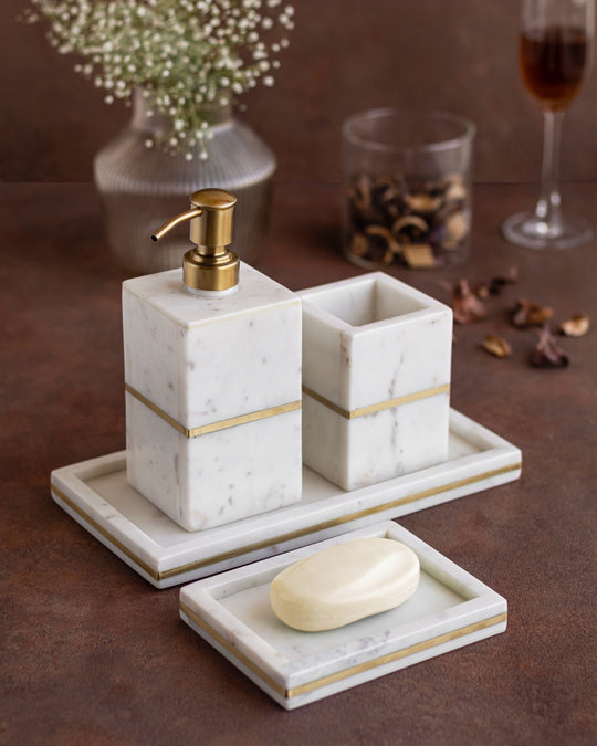 White Marble Brass Bathroom Set