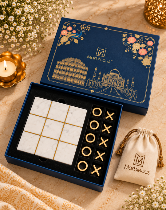 Marble Tic Tac Toe Game – White (With Gift Box)
