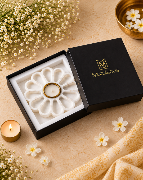 Marble Flower Tea Light Holder (With Gift Box)