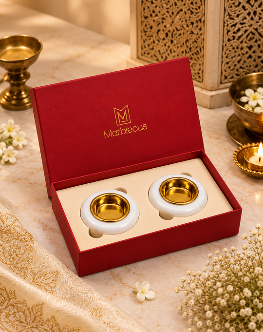 Marble Tea Light Candle Holders (Set of 2) – Oval (With Gift Box)